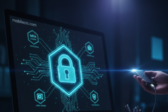 A secure digital crypto wallet with a padlock icon representing safety on mobilecrc.com.