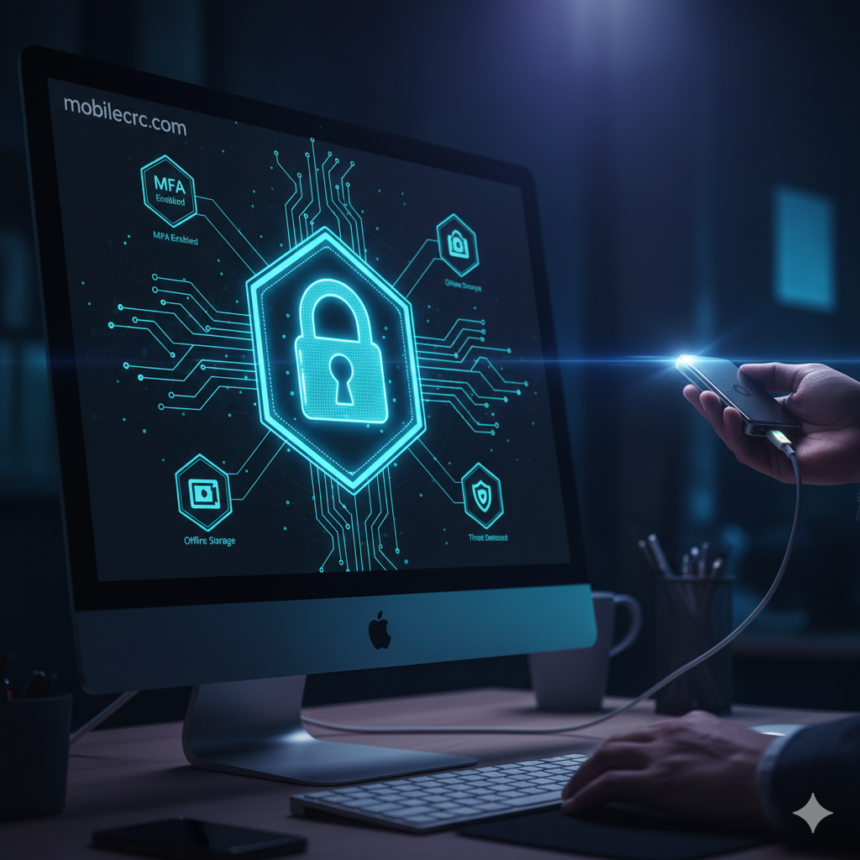 A secure digital crypto wallet with a padlock icon representing safety on mobilecrc.com.