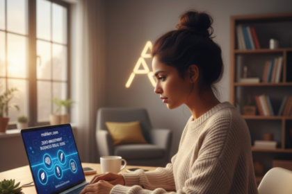 A young entrepreneur working on a laptop in a modern home office - mobilecrc.com.