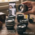 A sleek, carbon-fiber Pantagonar lens with glowing blue AI indicators on the barrel - mobilecrc.com.