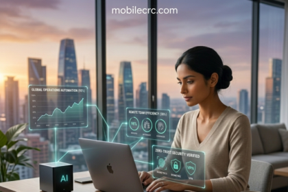 A minimalist digital nomad setup with holographic business analytics - mobilecrc.com.