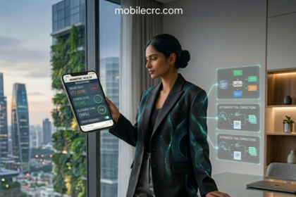 A high-tech smart shirt with glowing biometric sensor lines and a digital health overlay - mobilecrc.com.